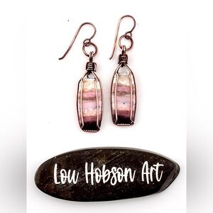 HANDMADE Pink Opal Copper Wire Wrapped Dangle Earrings, Artisan Jewelry Gift